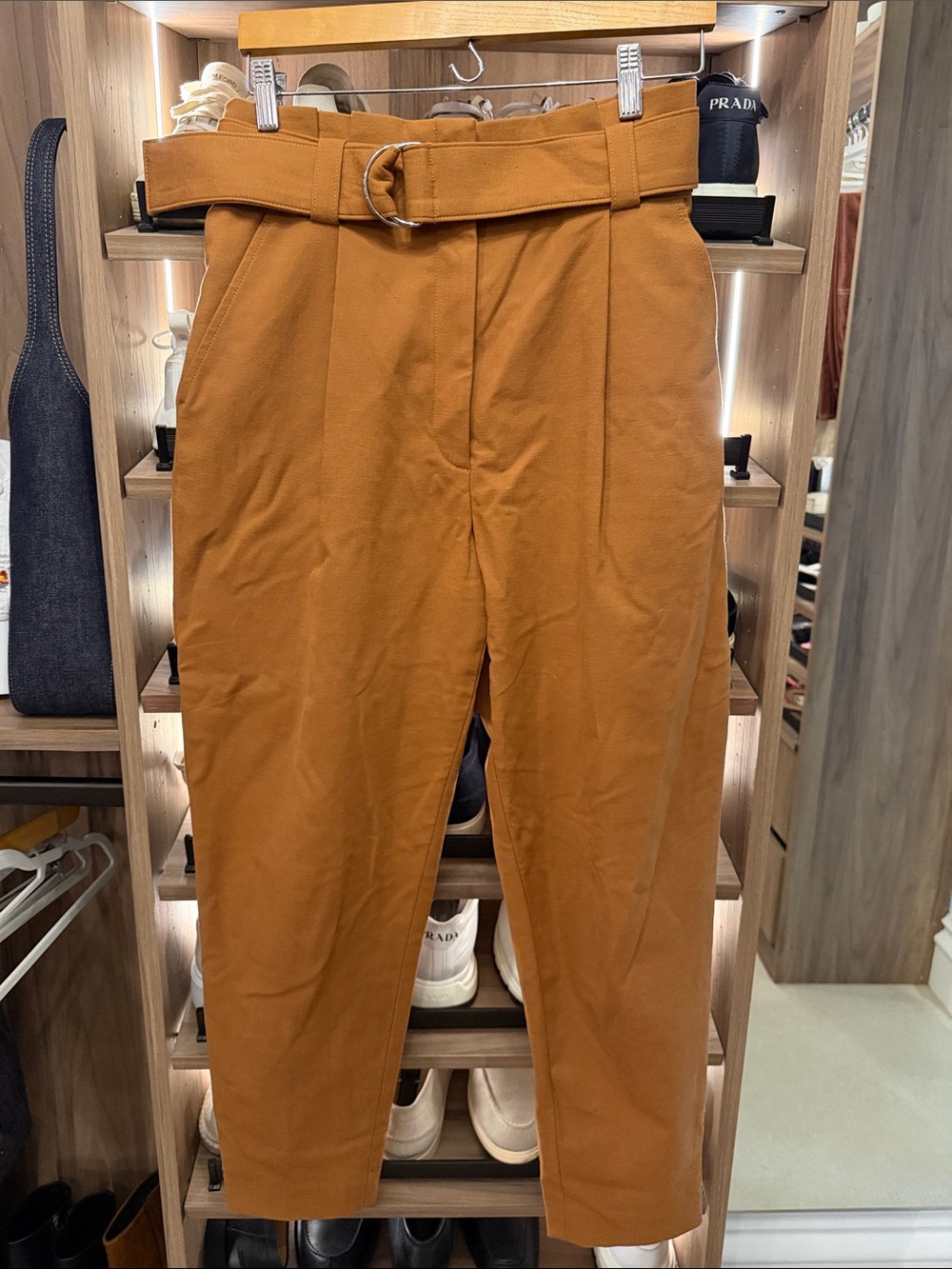 ALC High-Waist Paperbag Belted Women’s Trousers — Rust